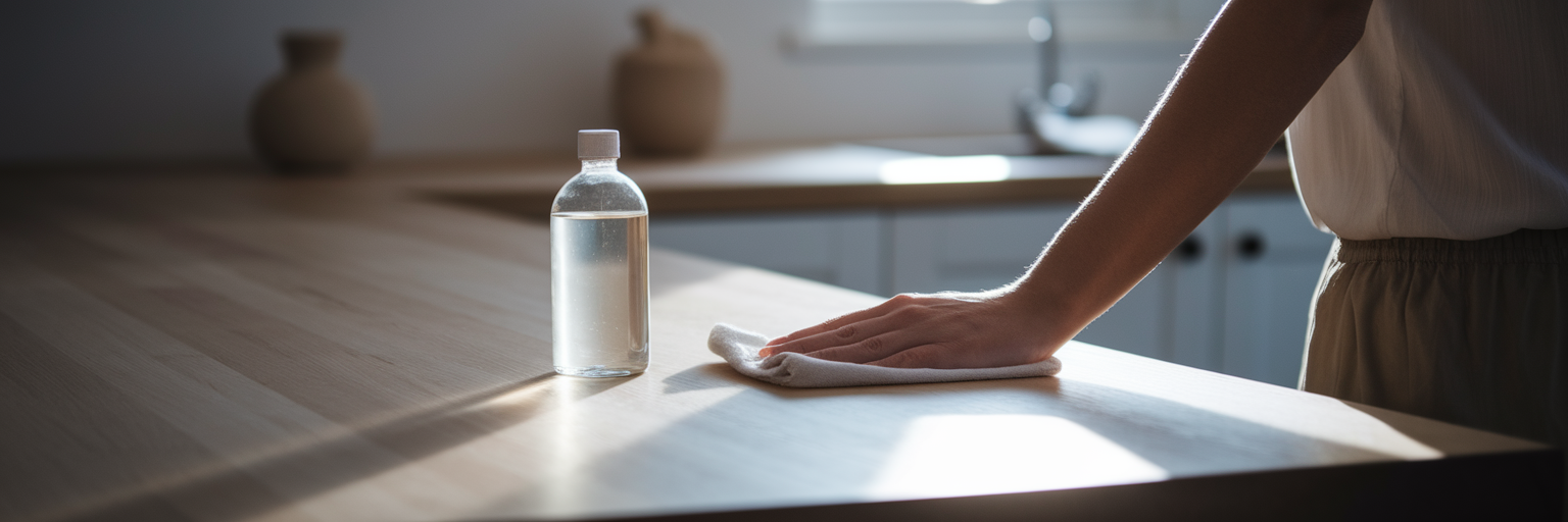person som torkar av en köksbänk